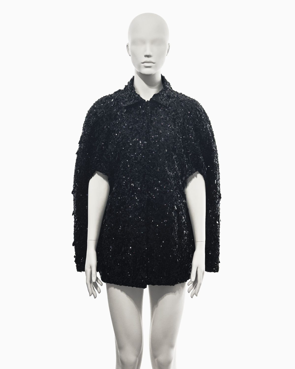 Balenciaga Haute Couture Black Sleeveless Cape with Plastic Glass Sequins and Glass Beads Embroidery, Spring/Summer 1961
