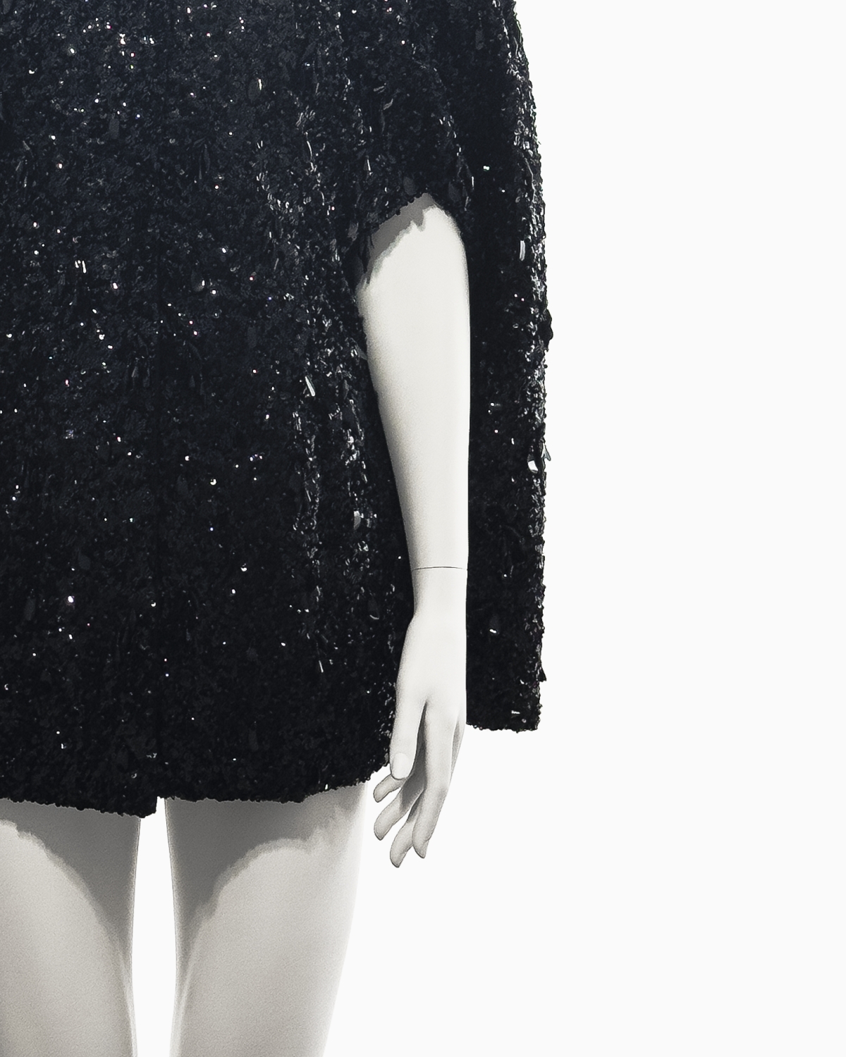 Balenciaga Haute Couture Black Sleeveless Cape with Plastic Glass Sequins and Glass Beads Embroidery, Spring/Summer 1961