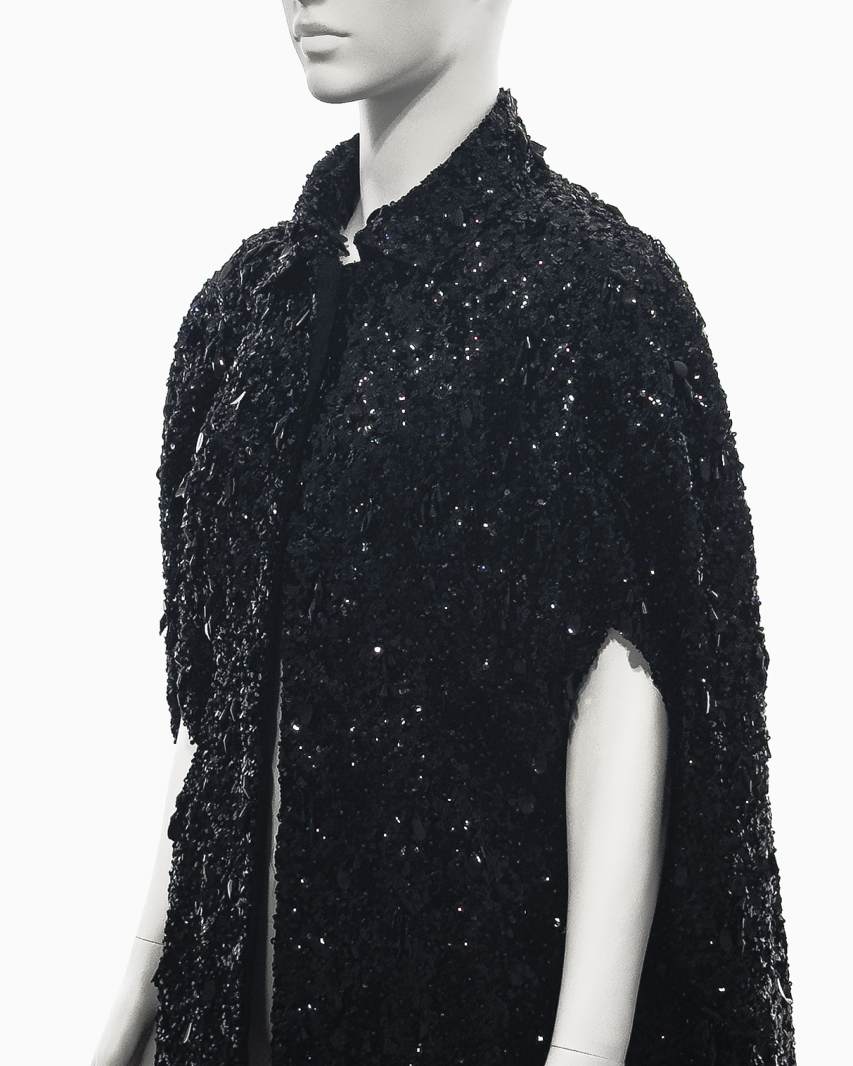Balenciaga Haute Couture Black Sleeveless Cape with Plastic Glass Sequins and Glass Beads Embroidery, Spring/Summer 1961