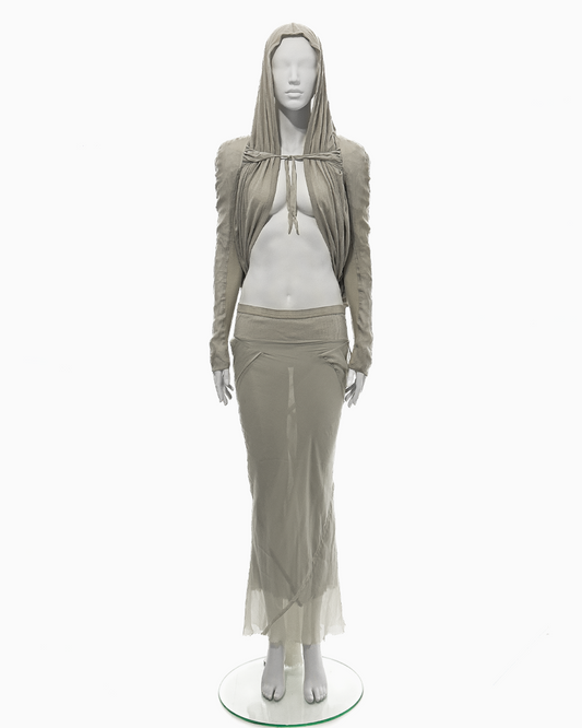 Rick Owens Pearl Silk Veiled Jacket with Scarfication Sleeves and Silk Bias-Cut Coba Skirt Ensemble, Spring/Summer 2007