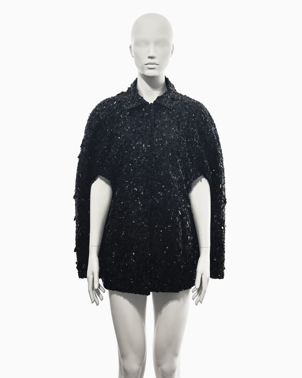 Balenciaga Haute Couture Black Sleeveless Cape with Plastic Glass Sequins and Glass Beads Embroidery, Spring/Summer 1961