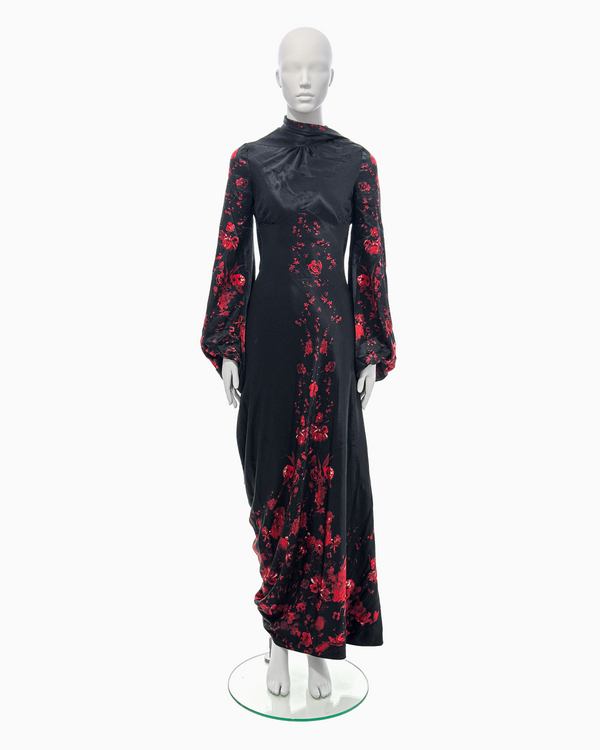 Alexander McQueen Black Silk Kimono Gown With Red Rose Print, Fall/Winter 2009