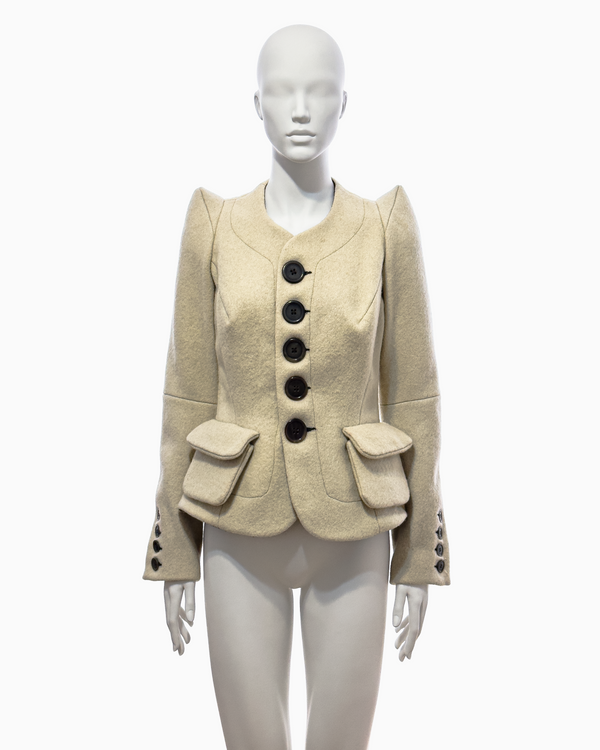 Rick Owens Beige Boiled Wool Jacket with Exaggerated Shoulders, Fall/Winter 1997