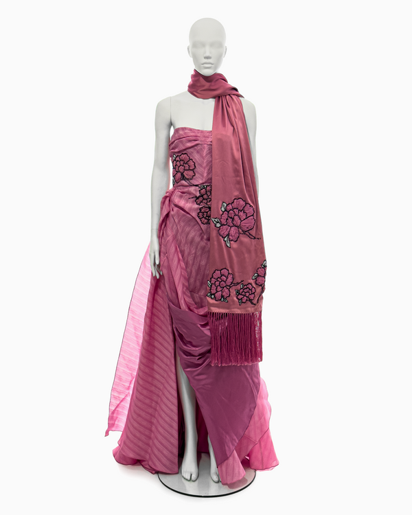 John Galliano Pink Silk Flower-Embellished Gown and Shawl Ensemble, Spring/Summer 2008