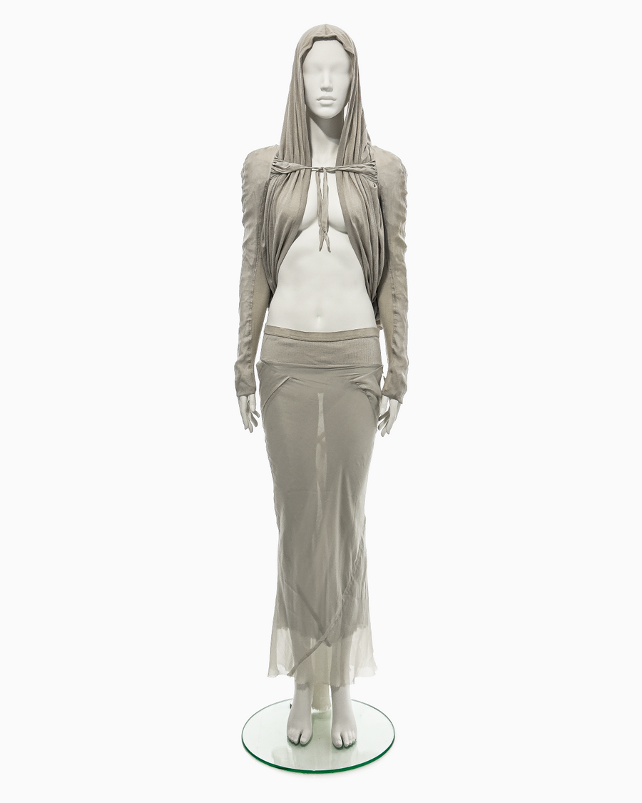 Rick Owens Pearl Rayon Top with Scarfication Sleeves and Pearl Bias-Cut Coba Skirt Ensemble, Spring/Summer 2007 "Wishbone"