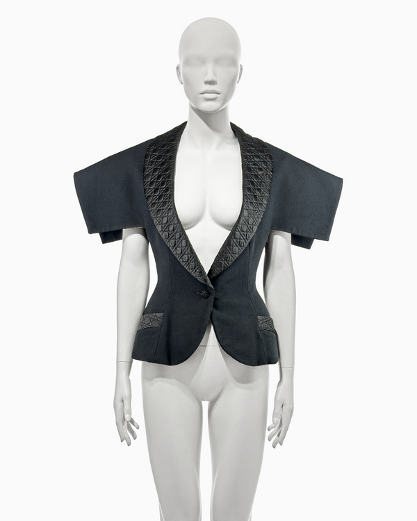 Christian Dior by John Galliano Black Crepe Jacket with Quilted Trim, Fall/Winter 1997