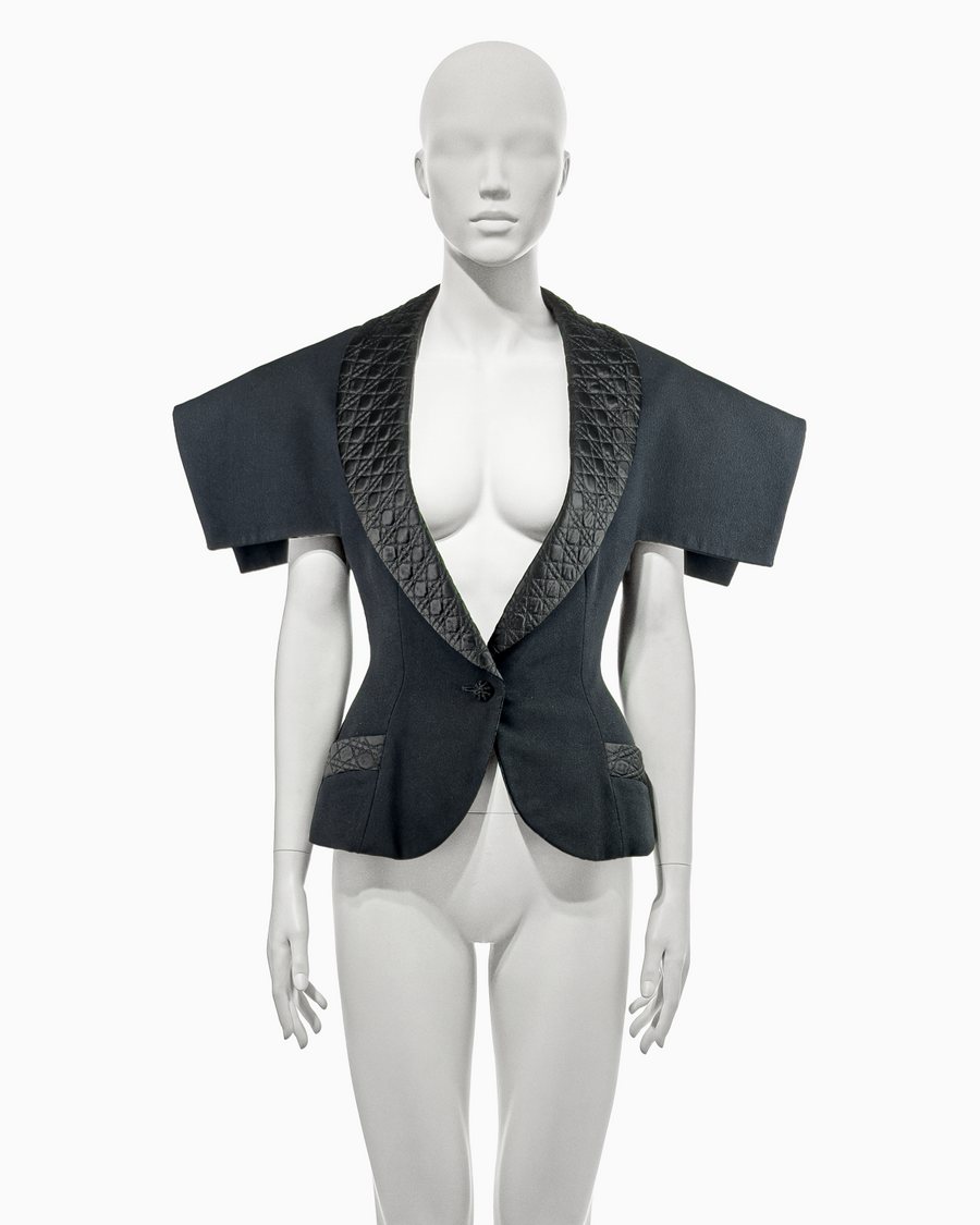 Christian Dior by John Galliano Black Crepe Jacket with Quilted Trim, Fall/Winter 1997