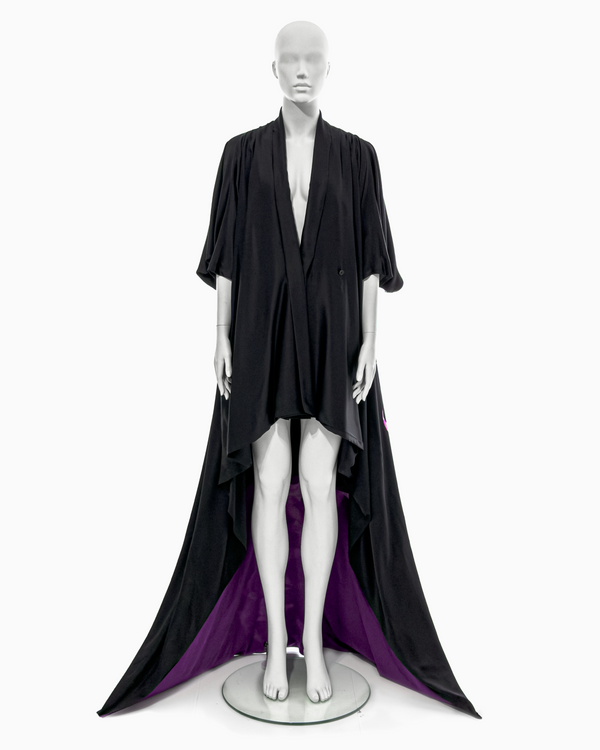 Alexander McQueen Black Silk Kimono Cape with Floral Motif Print, Spring/Summer 2008 "La Dame Bleue"