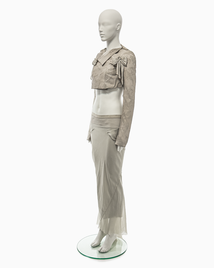 Rick Owens Pearl Blistered Lamb Bolero with Silk Bows and Pearl Bias-Cut Coba Skirt Ensemble, Spring/Summer 2007 "Wishbone"