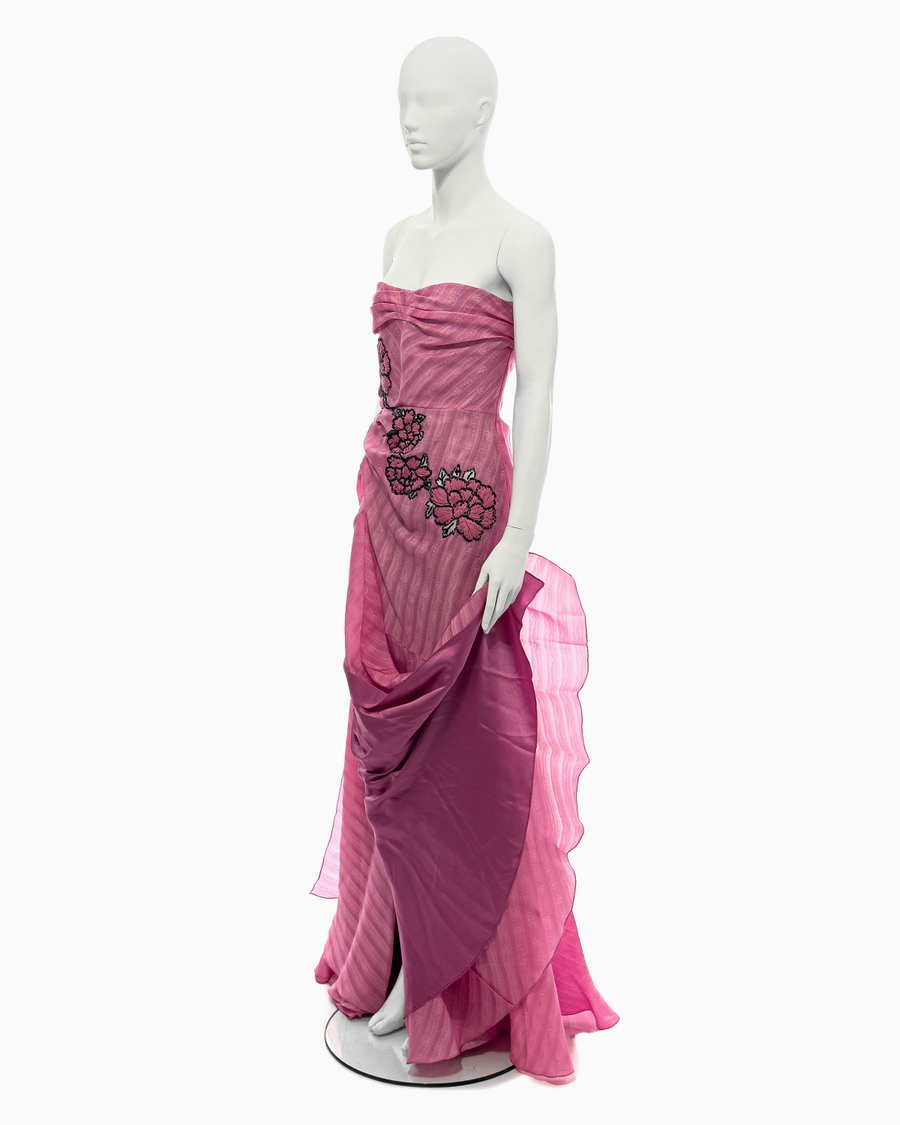 John Galliano Pink Silk Flower-Embellished Gown and Shawl Ensemble, Spring/Summer 2008