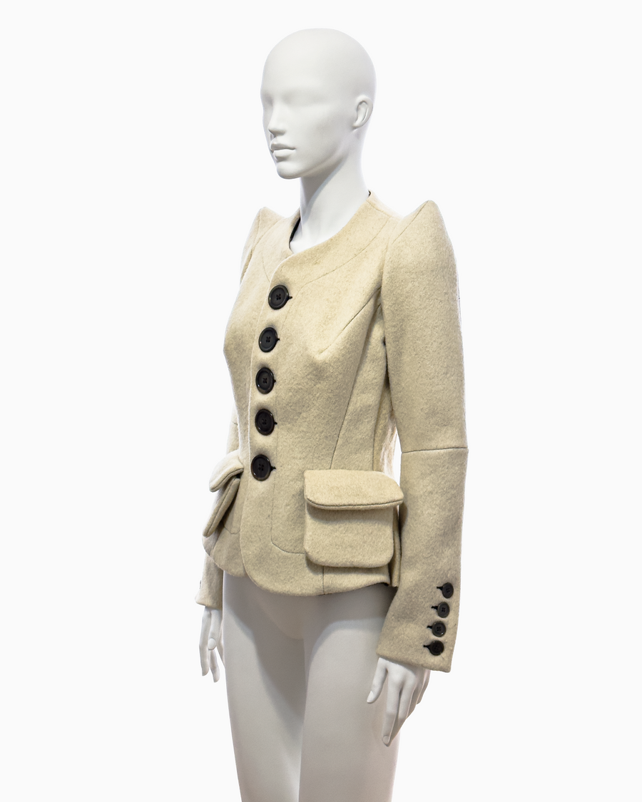 Rick Owens Beige Boiled Wool Jacket with Exaggerated Shoulders, Fall/Winter 1997