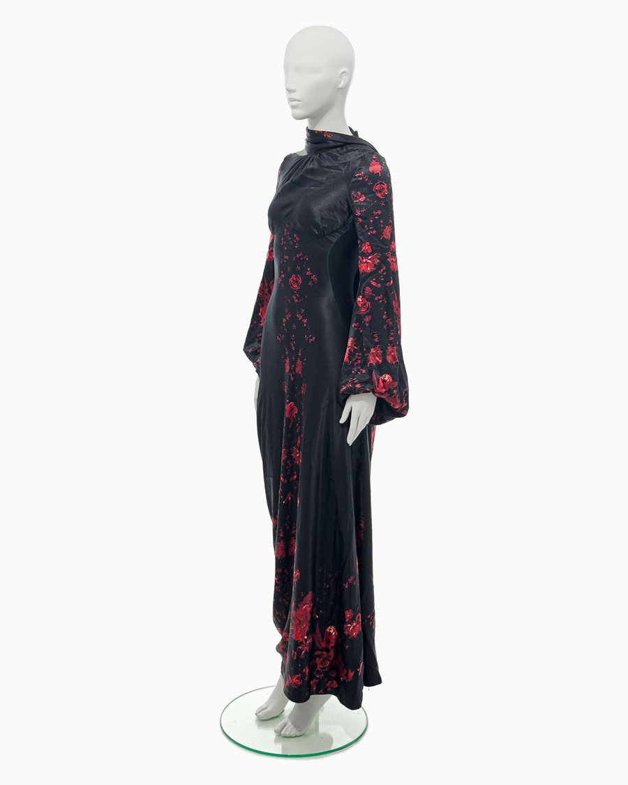 Alexander McQueen Black Silk Kimono Gown With Red Rose Print, Fall/Winter 2009
