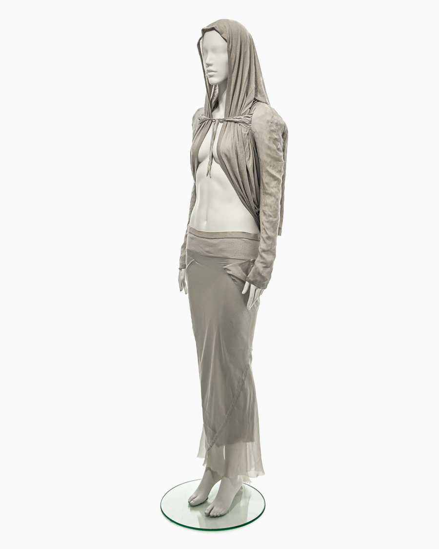 Rick Owens Pearl Rayon Top with Scarfication Sleeves and Pearl Bias-Cut Coba Skirt Ensemble, Spring/Summer 2007 "Wishbone"