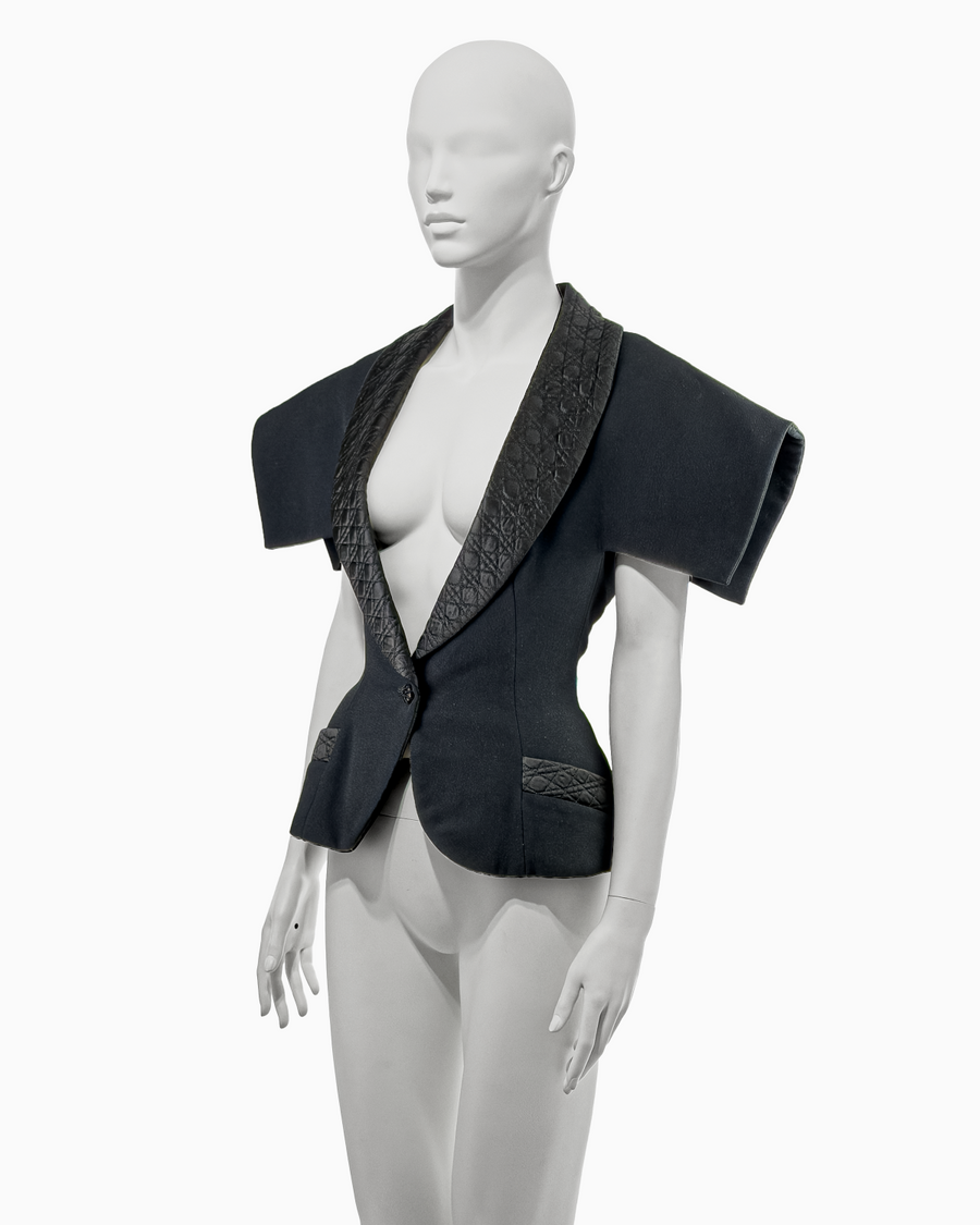 Christian Dior by John Galliano Black Crepe Jacket with Quilted Trim, Fall/Winter 1997