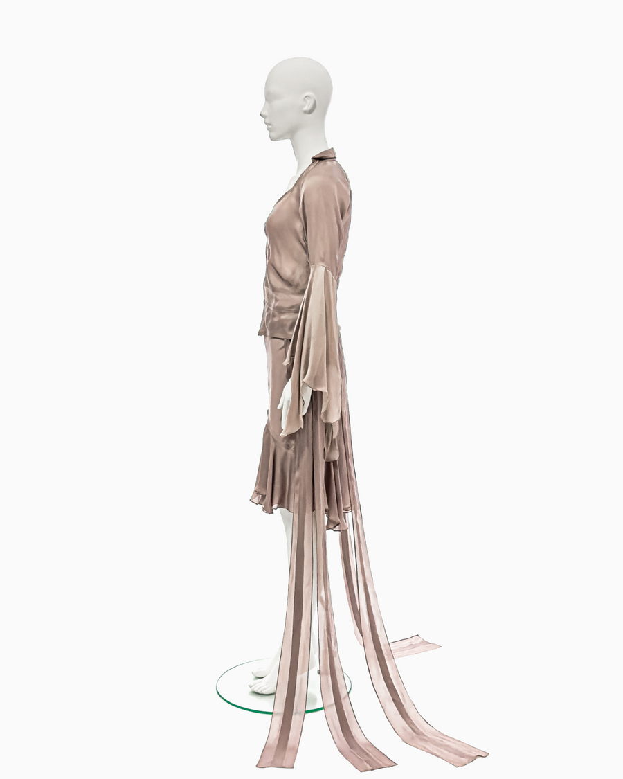 Yves Saint Laurent by Tom Ford Mauve Silk Belted Blouse & Skirt Set, Spring/Summer 2003