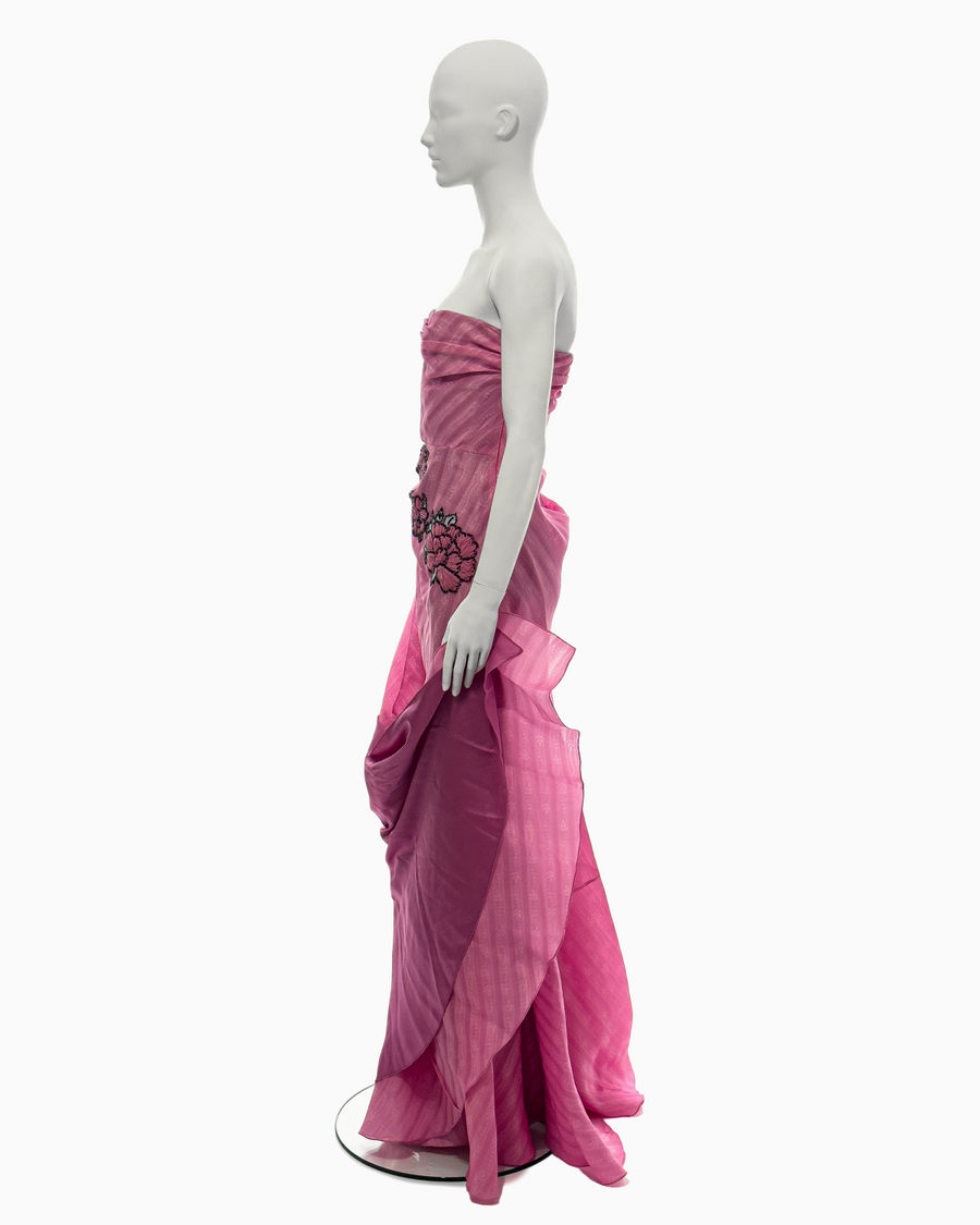 John Galliano Pink Silk Flower-Embellished Gown and Shawl Ensemble, Spring/Summer 2008