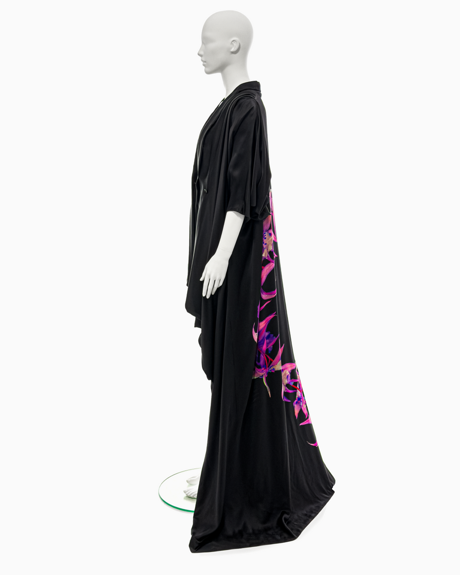 Alexander McQueen Black Silk Kimono Cape with Floral Motif Print, Spring/Summer 2008 "La Dame Bleue"