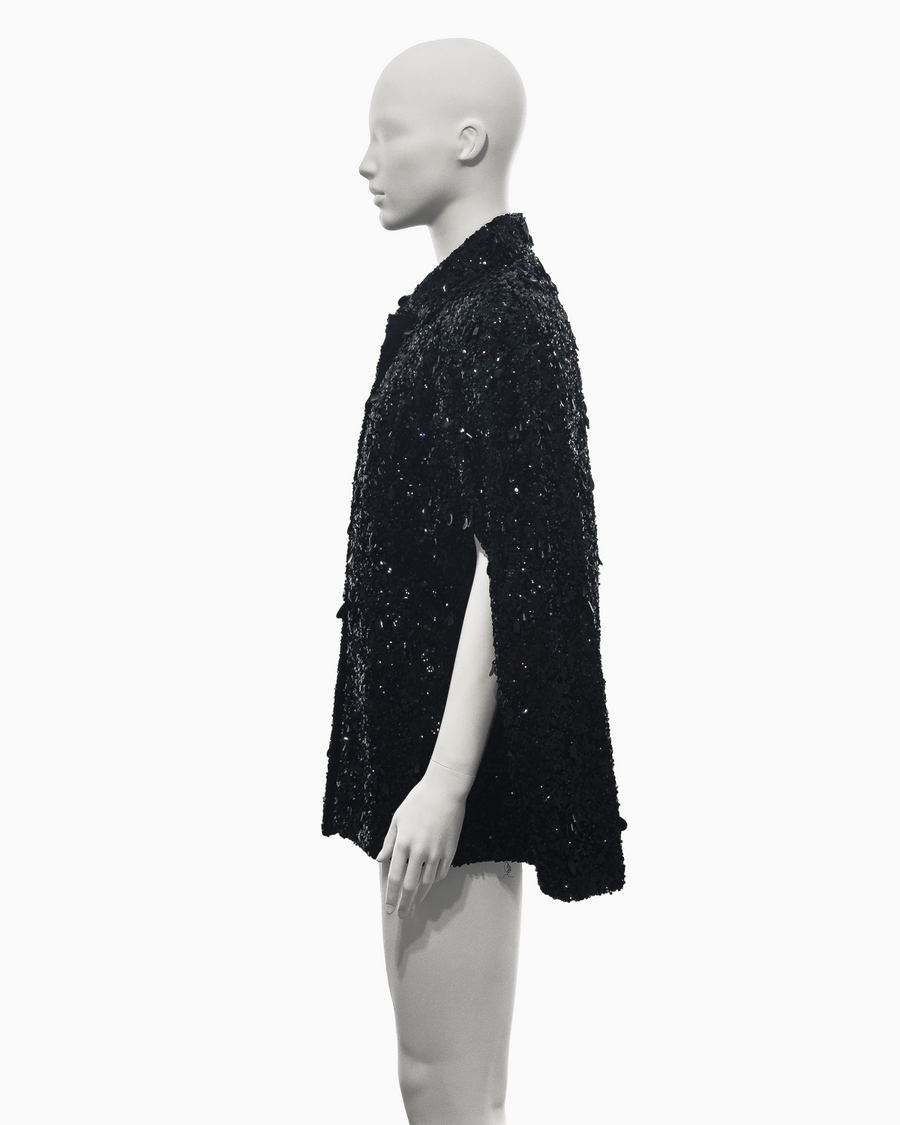 Balenciaga Haute Couture Black Sleeveless Cape with Plastic Glass Sequins and Glass Beads Embroidery, Spring/Summer 1961