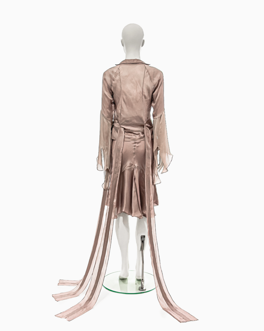 Yves Saint Laurent by Tom Ford Mauve Silk Belted Blouse & Skirt Set, Spring/Summer 2003