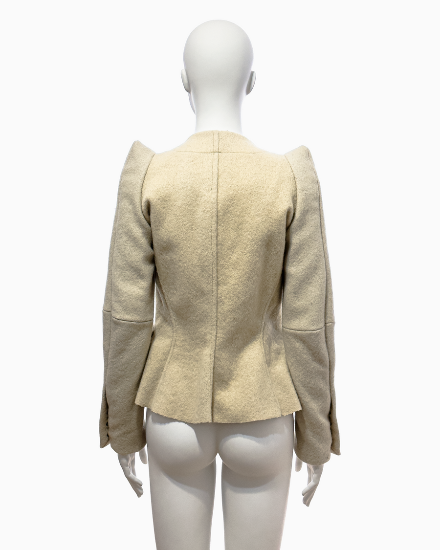 Rick Owens Beige Boiled Wool Jacket with Exaggerated Shoulders, Fall/Winter 1997