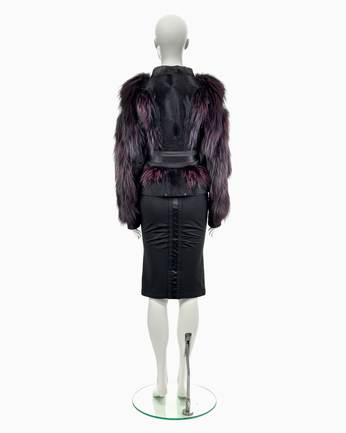 Gucci by Tom Ford Violet Fox Fur Leather Jacket with Corset Belt