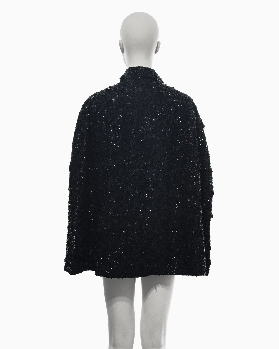 Balenciaga Haute Couture Black Sleeveless Cape with Plastic Glass Sequins and Glass Beads Embroidery, Spring/Summer 1961
