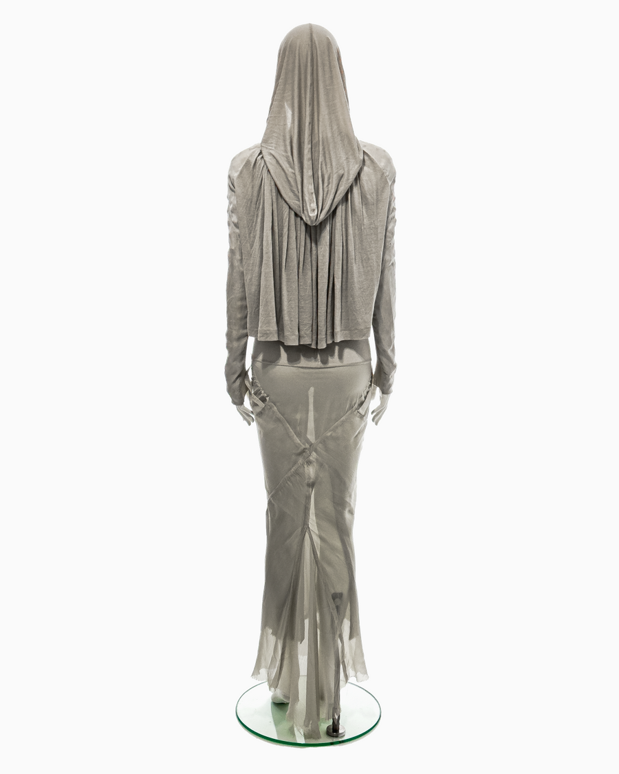 Rick Owens Pearl Rayon Top with Scarfication Sleeves and Pearl Bias-Cut Coba Skirt Ensemble, Spring/Summer 2007 "Wishbone"