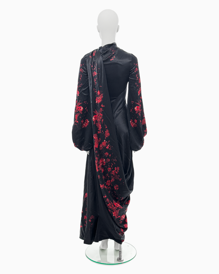 Alexander McQueen Black Silk Kimono Gown With Red Rose Print, Fall/Winter 2009