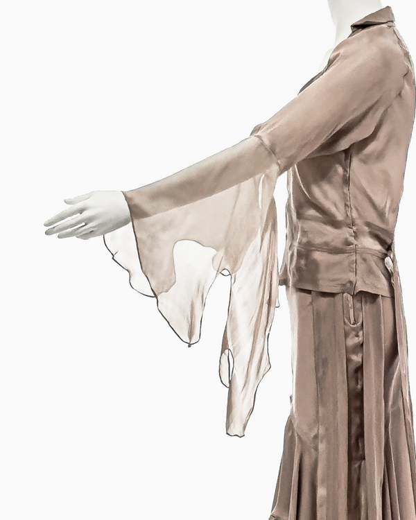 Yves Saint Laurent by Tom Ford Mauve Silk Belted Blouse & Skirt Set, Spring/Summer 2003