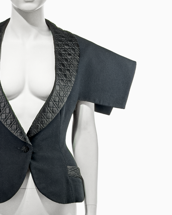 Christian Dior by John Galliano Black Crepe Jacket with Quilted Trim, Fall/Winter 1997