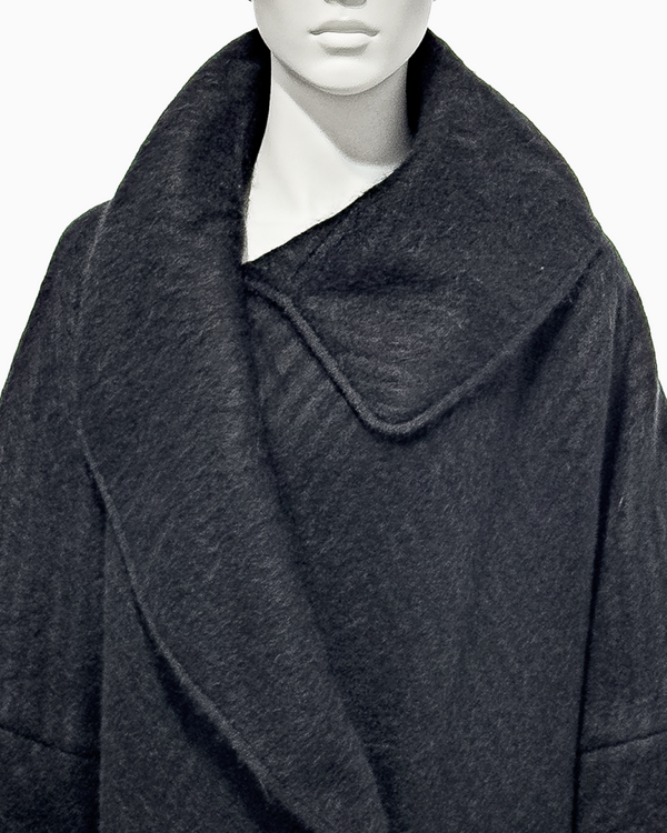 John Galliano Black Mohair Cacoon Coat with Māori Motifs, Fall/Winter 1999 "Māori"