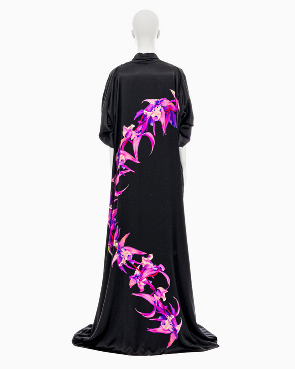 Alexander McQueen Black Silk Kimono Cape with Floral Motif Print, Spring/Summer 2008 "La Dame Bleue"