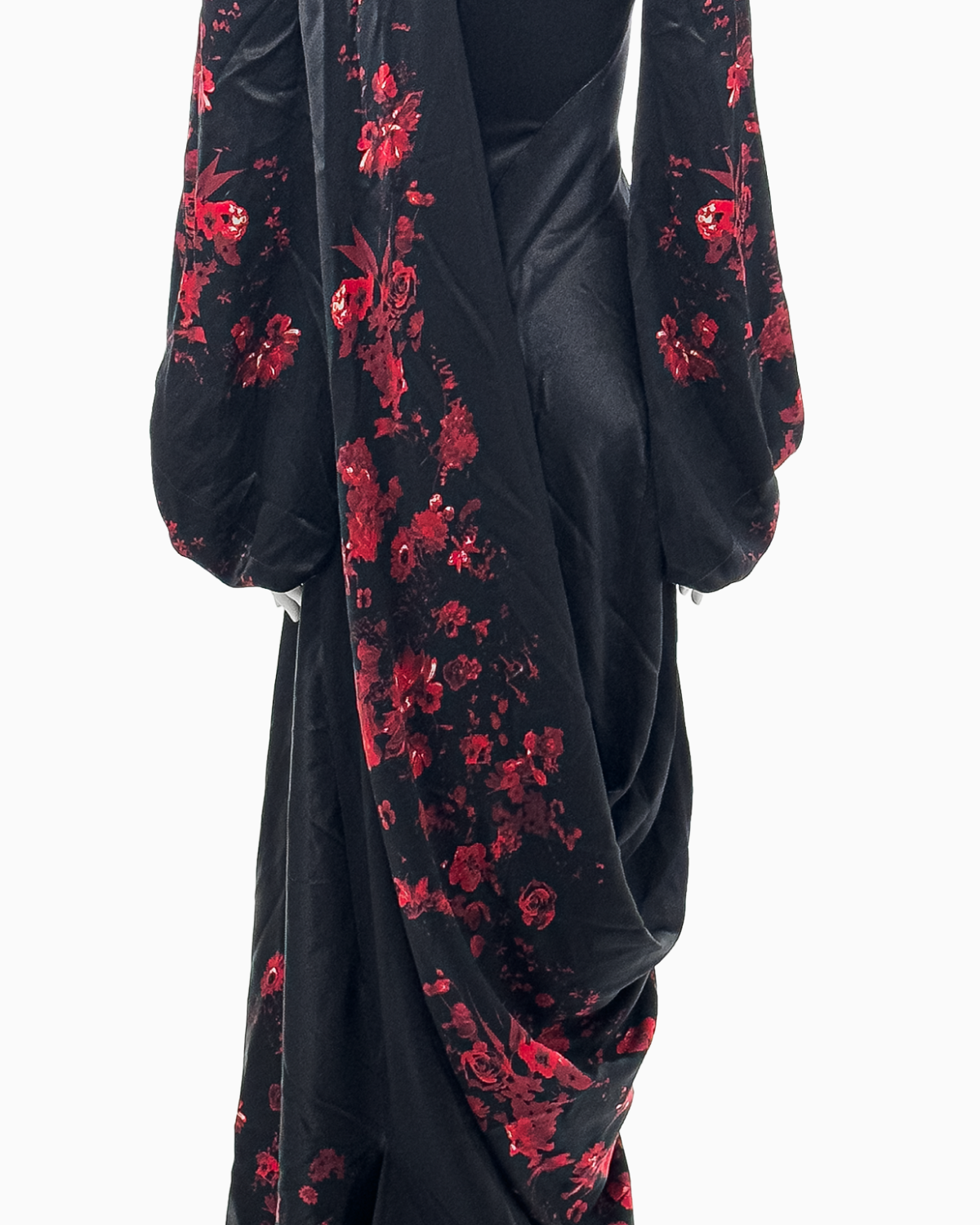 Alexander McQueen Black Silk Kimono Gown With Red Rose Print, Fall/Winter 2009