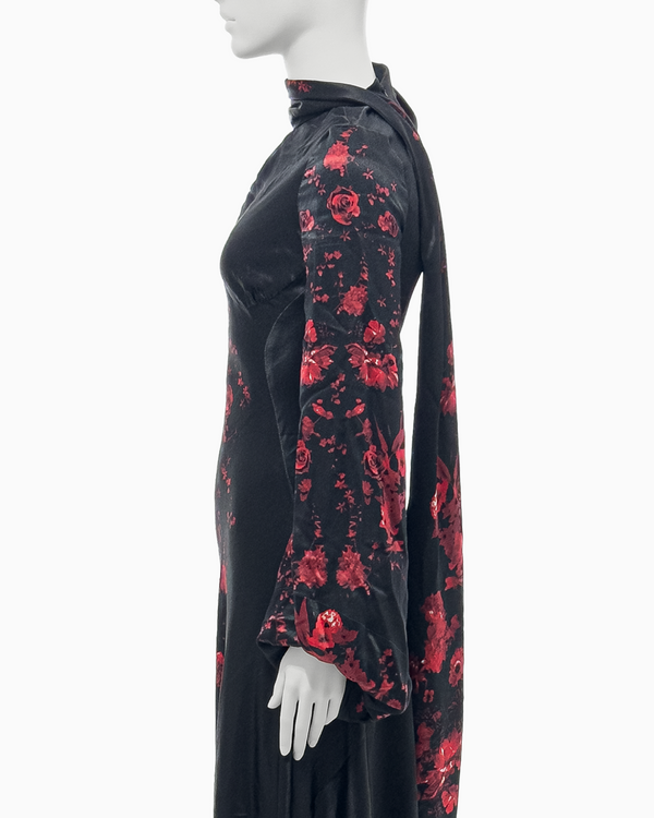 Alexander McQueen Black Silk Kimono Gown With Red Rose Print, Fall/Winter 2009
