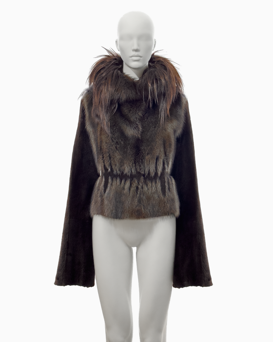 Revillon by Rick Owens Brown Mink and Fisher Jacket with Goat Hair Collar, Fall/Winter 2004