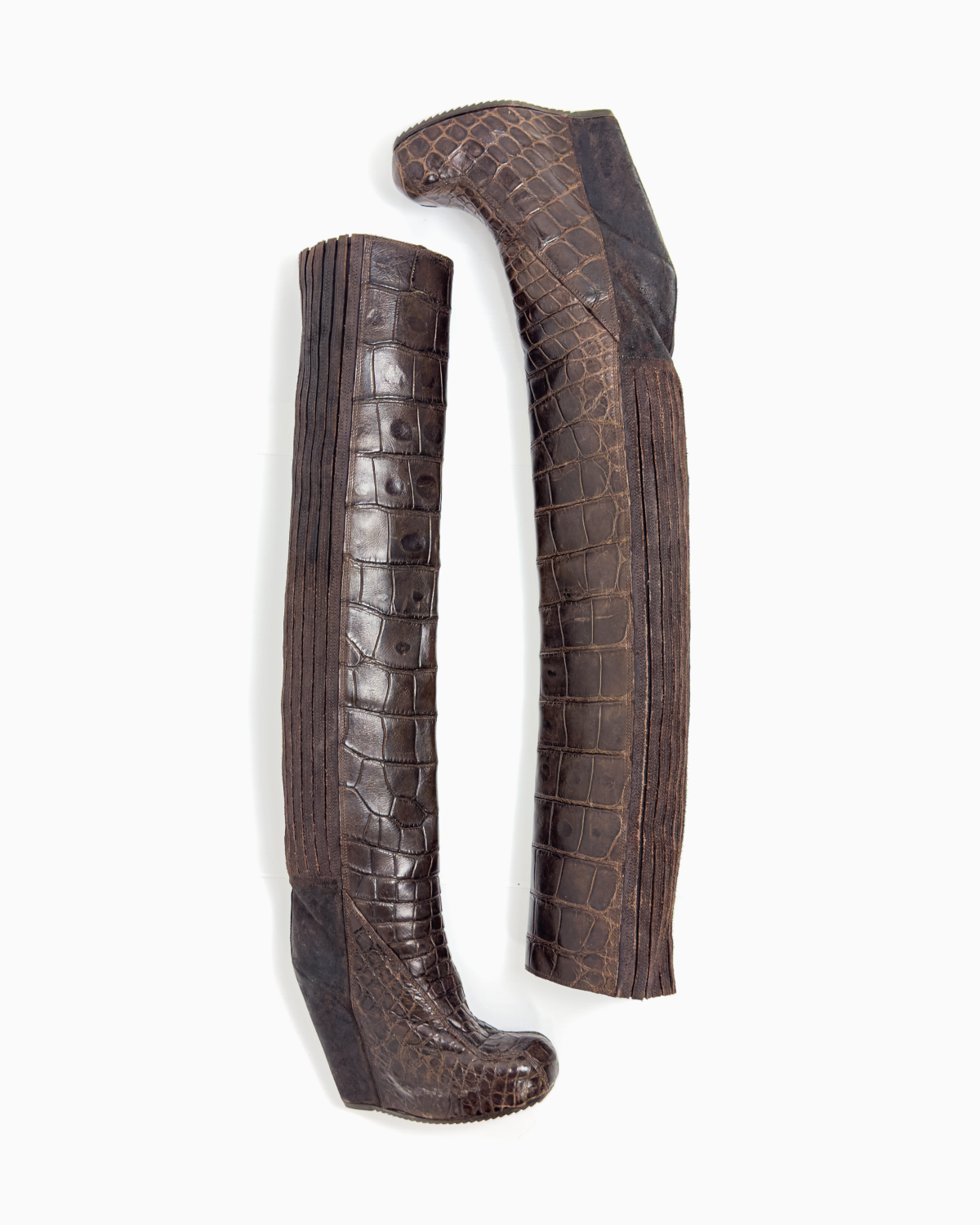 Rick Owens Brown Crocodile Leather High Wedge Boots, Fall/Winter 2012
